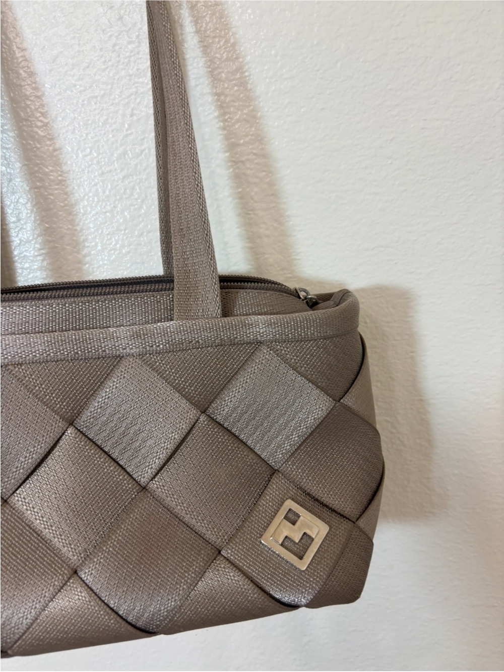 Woven Shoulder Tote in Taupe - Picture 3 of 7